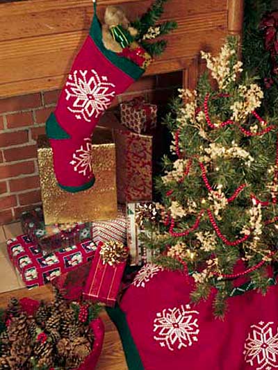 Snowflake Tree Skirt & Stocking photo