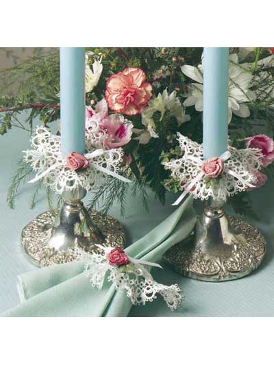 Tatted Candlestick Frills and Napkin Ring photo